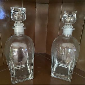 2 Clear Glass Wine/Liquor Decanters. Made in Italy.